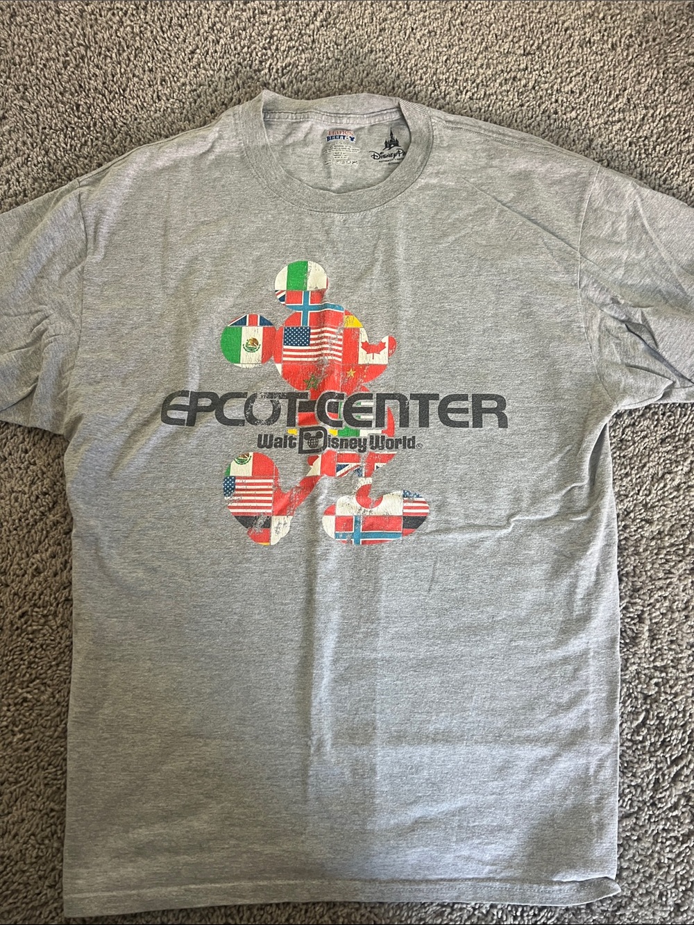 Disney Gray Epcot Center Flag Mickey Short Sleeve Tee